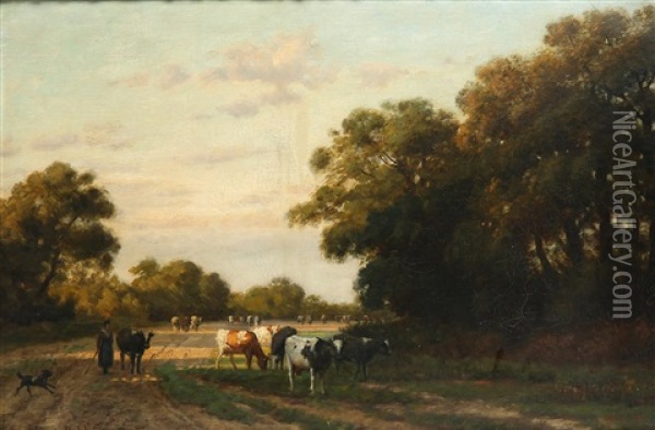 Heading Home From The Fields Oil Painting - Julius Jacobus Van De Sande Bakhuyzen