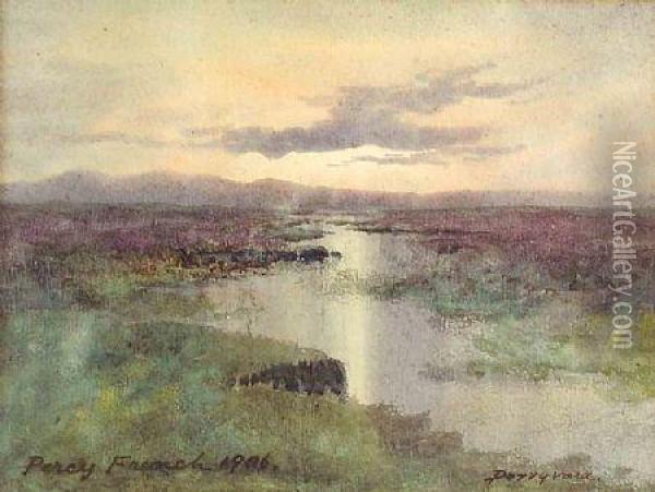 River & Boglands Oil Painting - William Percy French