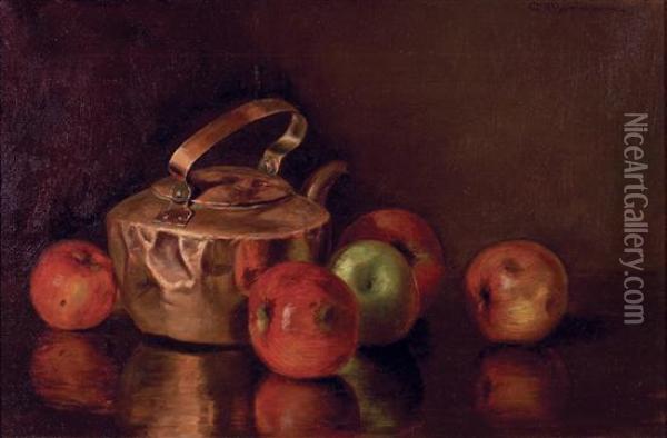 Still Life With Apples And Copper Kettle Oil Painting - Charles Albert Burlingame