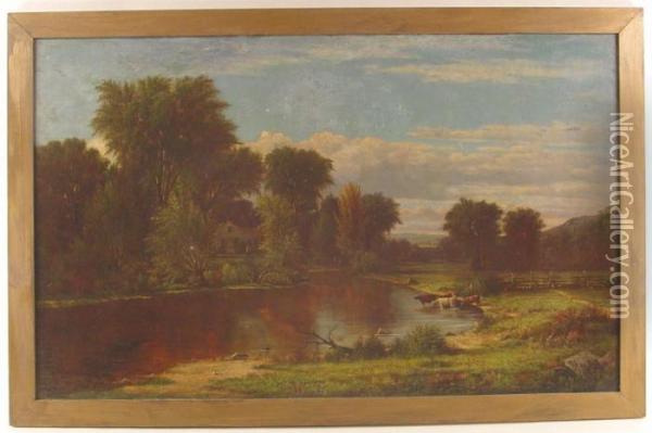 Pastoral Landscape With Farmhouse And Cattle Oil Painting - Charles Wilson Knapp