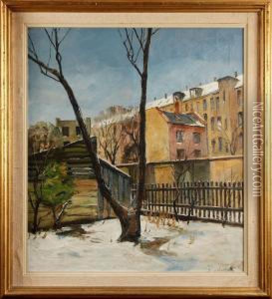 Bakgardsmotiv-vinter Oil Painting - F. Meyer