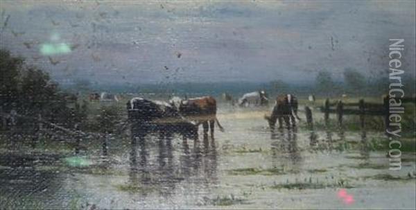 Cattle Watering Oil Painting - William Frederick Hulk