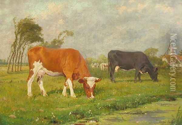 Lost Masterpiece: Holland Cattle Oil Painting - Adolphe Jacobs