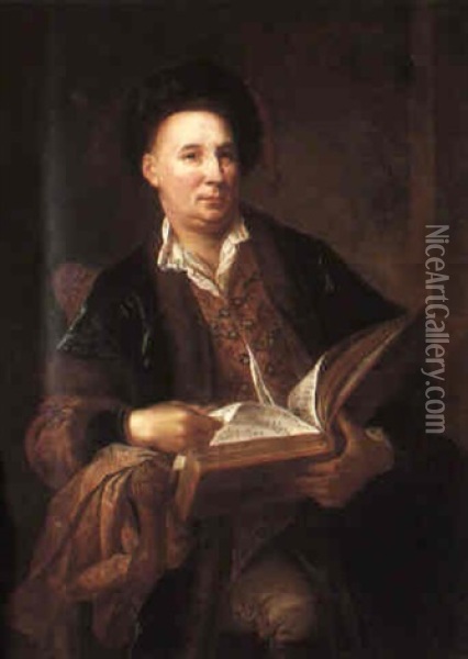 Portrait Of A Gentleman Holding A Musical Manuscript Oil Painting - Johann (Jan) Kupetzki