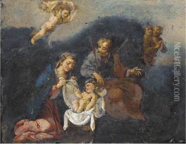The Holy Family Oil Painting - Alessandro Turchi