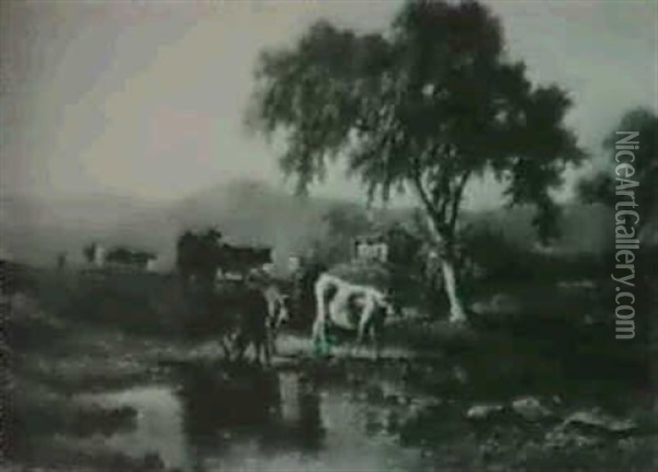 Cattle By A Stream Oil Painting - Charles Volkmar