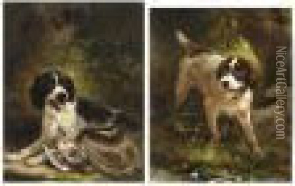 A Hunting Dog With A Partridge; A Hunting Dog (a Pair) Oil Painting - Henriette Ronner-Knip