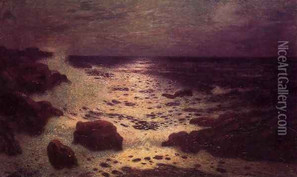 Moonlight on the Sea and the Rocks Oil Painting - Ferdinand Loyen Du Puigaudeau
