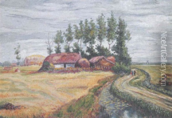 Paysage Aux Chaumieres Et Au Ruisseau Oil Painting - Jean Peske