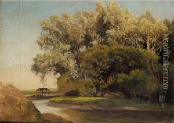 River Landscape Oil Painting - Johann Wilhelm Schirmer