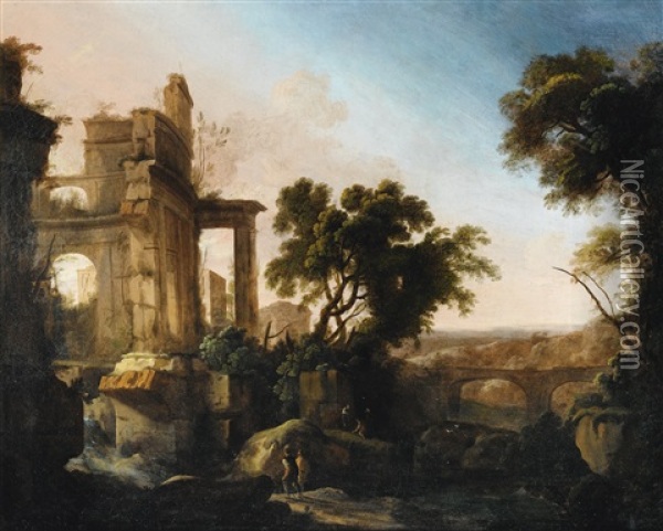 Landscape With Ruins Oil Painting - Pierre Antoine Patel