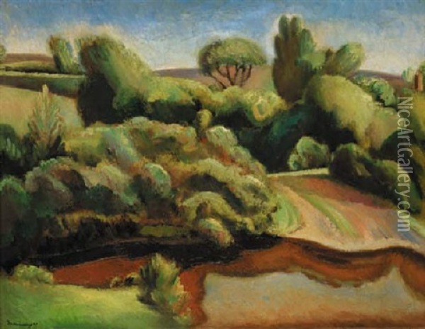 Landscape In Hampshire, Furze Hill Oil Painting - Bernard Meninsky