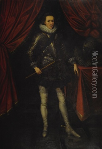 Portrait Of Henry, Prince Of Wales (1594-1612), Full-length, Standing, Wearing Armour And The Order Of The Garter Oil Painting - Robert Peake the Elder