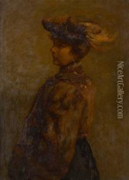 Elegante Au Chapeau A Plumes Oil Painting - Joseph Middeleer