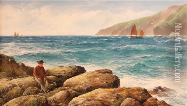 High Tide, Mawgan Porth Bay, Cornwall Oil Painting - David James