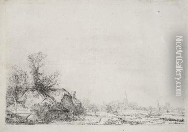 Cottages Beside A Canal: A View Of Diemen Oil Painting - Rembrandt Van Rijn