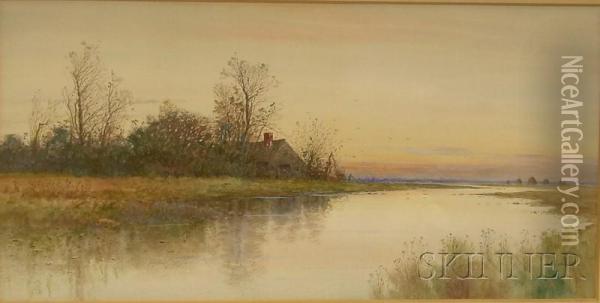 View Of A Marsh At Low Tide. Oil Painting - Samuel R. Chaffee
