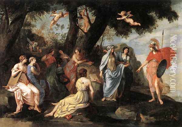 Minerva and the Muses 1640-45 Oil Painting - Jacques Stella
