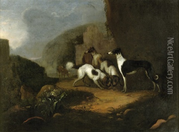Sudliche Landschaft Mit Jagdhunden Oil Painting - Adriaen Cornelisz Beeldemaker
