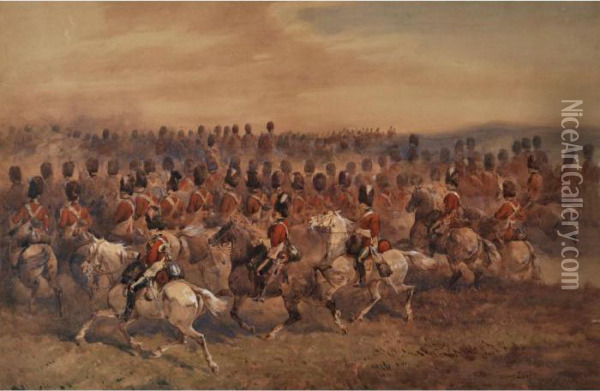 2nd Dragoons, Royal Scots Greys: Dawn On Chobham Common Oil Painting - Orlando Norie
