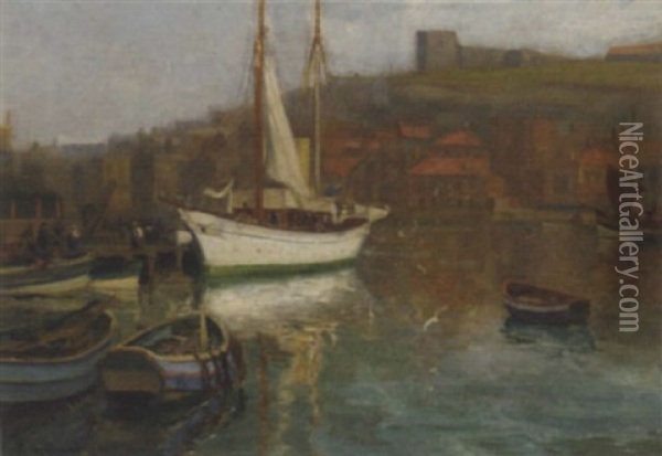 Whitby Harbour Oil Painting - Augustus William Enness