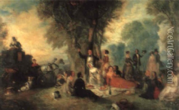 Figures Picnicking In A Park Oil Painting - Henry Andrews