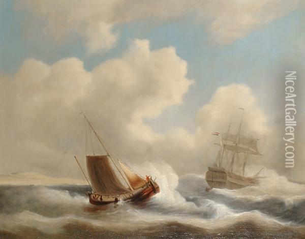 Ships At Sea Oil Painting - Louis Verboeckhoven