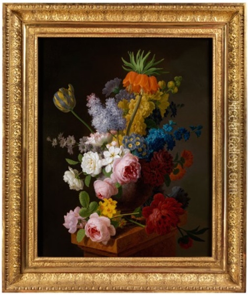 Stilleben Mit Rosen, Flieder, Tulpen, Konigskerze Und Anderen Sommerblumen Oil Painting - Pieter Faes