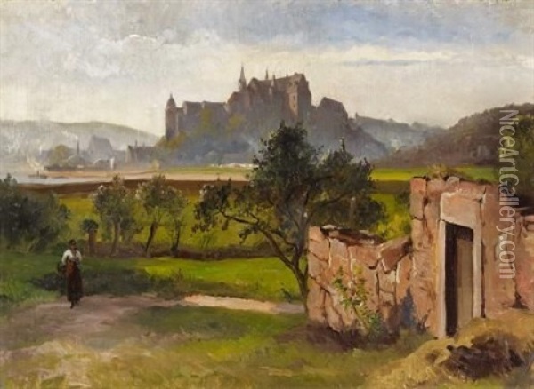 Blick Uber Die Elbauen Auf Die Albrechtsburg Von Meissen. Studie Oil Painting - Friedrich Preller the Younger