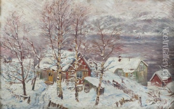 Village Sous La Neige Oil Painting - Karl Edvard Diriks