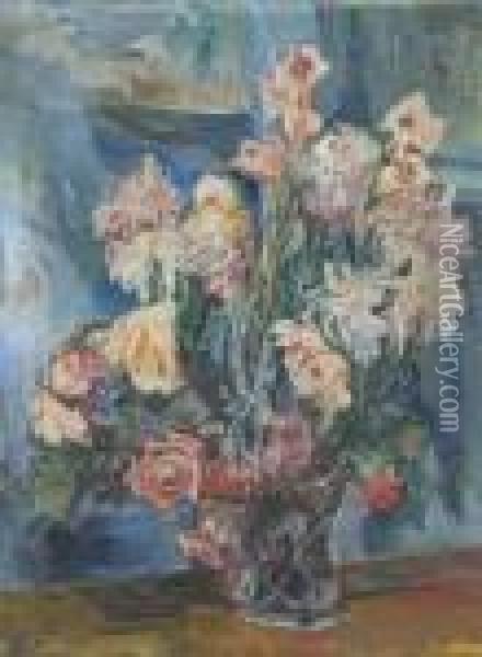 Bouquet De Fleurs Blanches Et Roses Oil Painting - Henri Epstein
