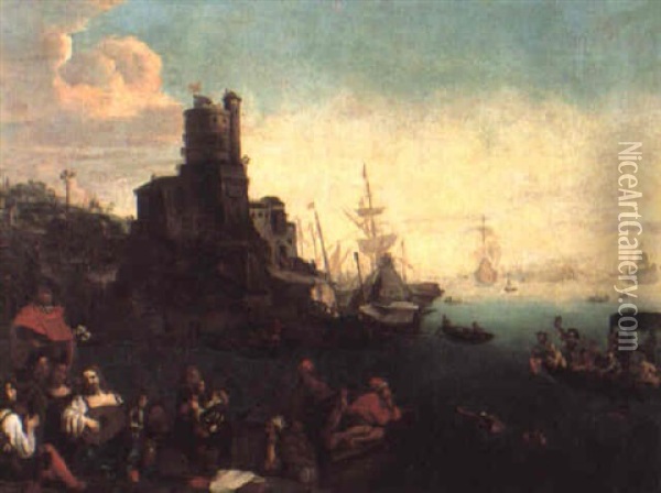 Convivio Galante Di Gitanti Presso Una Costa Mediterranea Oil Painting - Michelangelo Cerquozzi