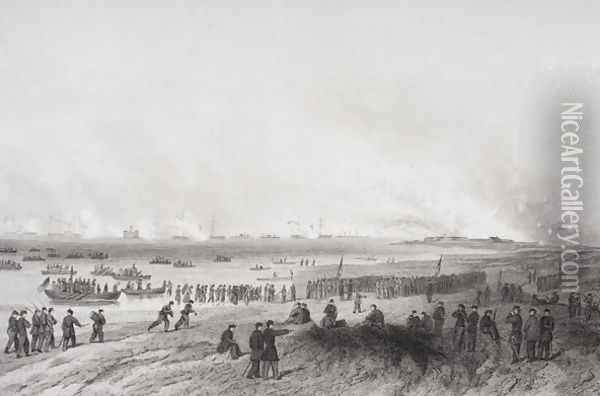 Landing the troops during the bombardment of Fort Fisher, North Carolina 1864 Oil Painting - Alonzo Chappel