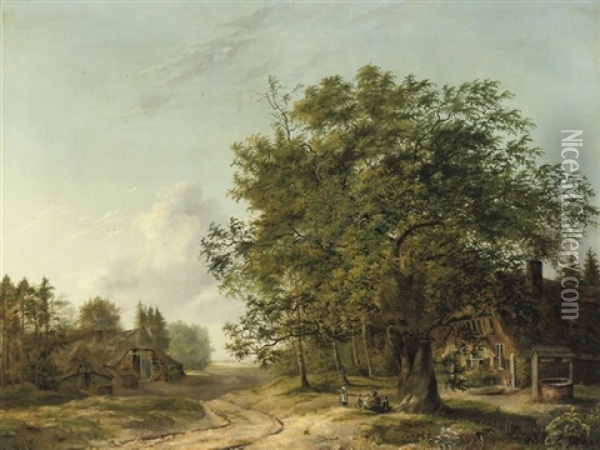 A Wooded Landscape With Children Playing Near A Cottage Oil Painting - Pietersz (Pieter) Barbiers