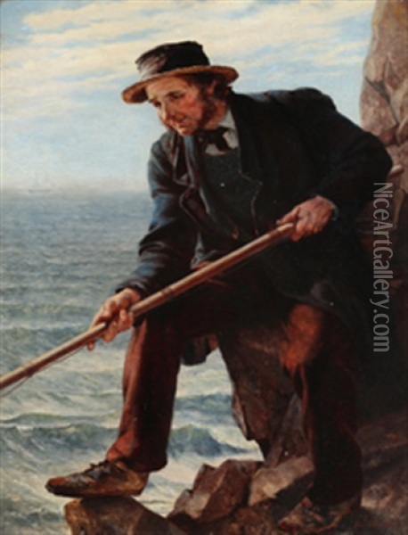Angling For Rockfish Near Lizard, Devon Oil Painting - John George Naish