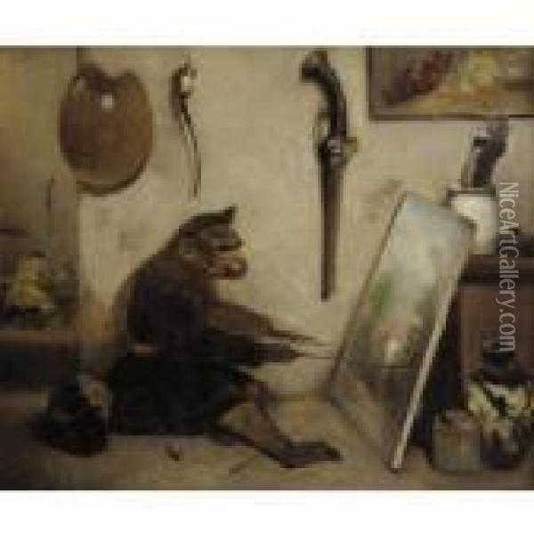 Artist In His Studio Oil Painting - Alexandre Gabriel Decamps
