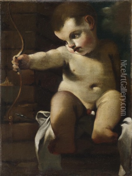 Amor, Auf Einer Mauer Sitzend Oil Painting -  Guercino
