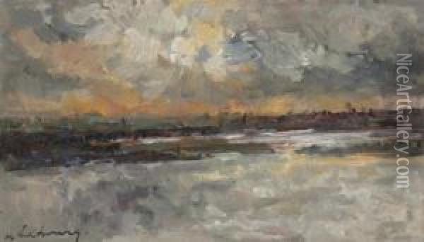The Seine With An Overcast Sky Oil Painting - Albert Lebourg