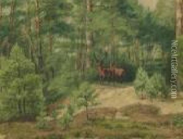 Waldlichtung Mit Hirsch Und Reh Oil Painting - Gustave Courbet