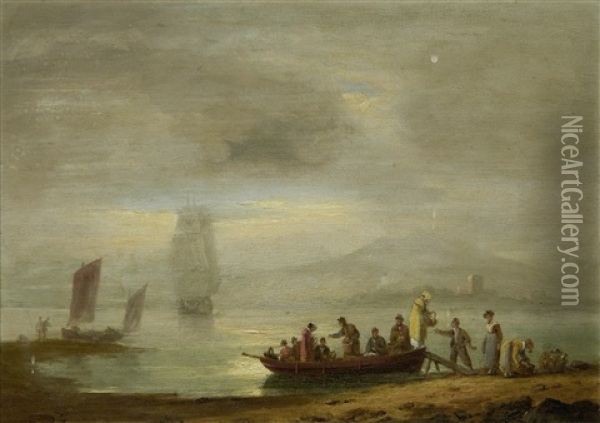 Figures Disembarking A Boat Oil Painting - Thomas Luny