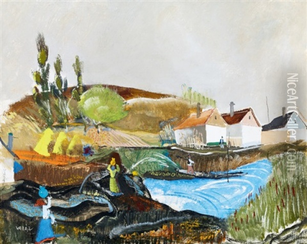 On The Brook-side Oil Painting - Endre Vadasz