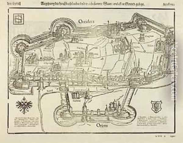 Plan of Augsburg from Cosmographia 1544 Oil Painting - Sebastian Munster