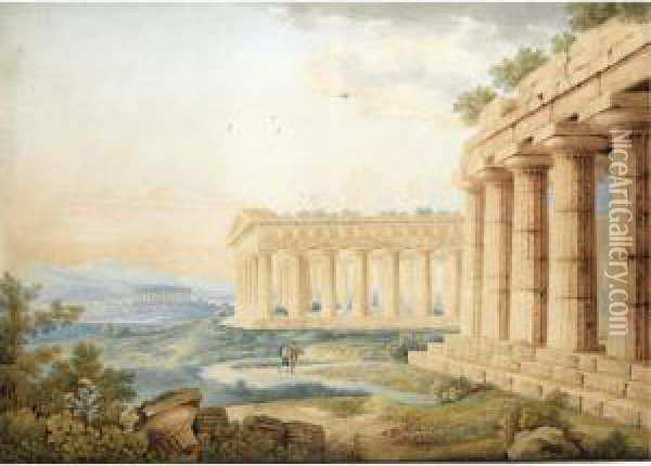 View Of The Temples At Paestum Oil Painting - Franz Keiserman