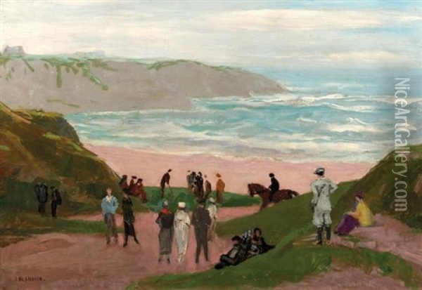 Le Golf Sur La Falaise, 1924 Oil Painting - Jules Leon Flandrin