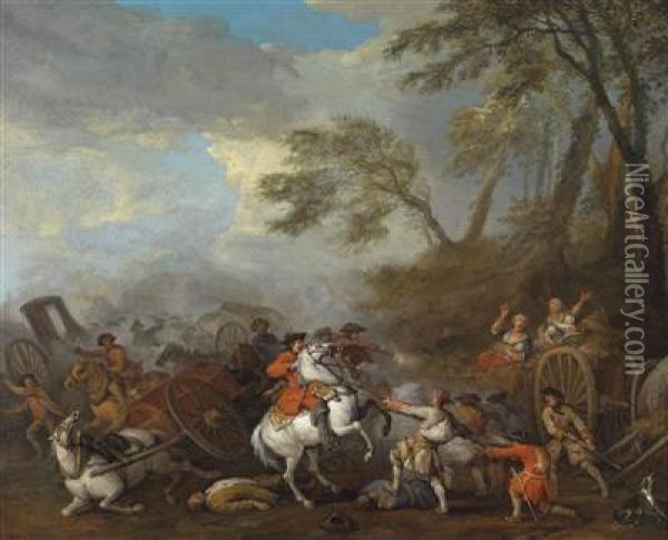A Cavalry Skirmish Oil Painting - Georg Philipp I Rugendas