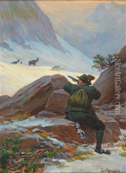 Chamois Hunter Oil Painting - Josef Straka