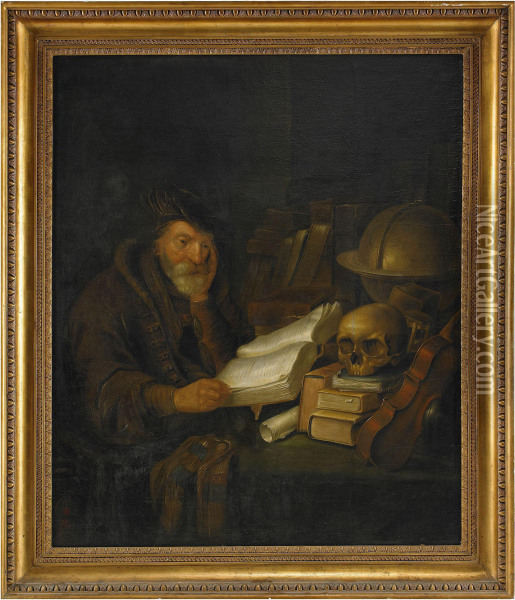 Filosof Forsjunken I Studier Oil Painting - Cornelis Bisschop