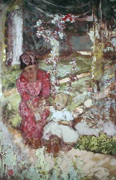 Woman with child in a garden, 1918 Oil Painting - Jean-Edouard Vuillard