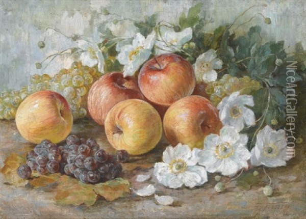 Stillleben Mit Apfeln, Trauben Und Weissen Anemonen Oil Painting - Gioacchino Galbusera