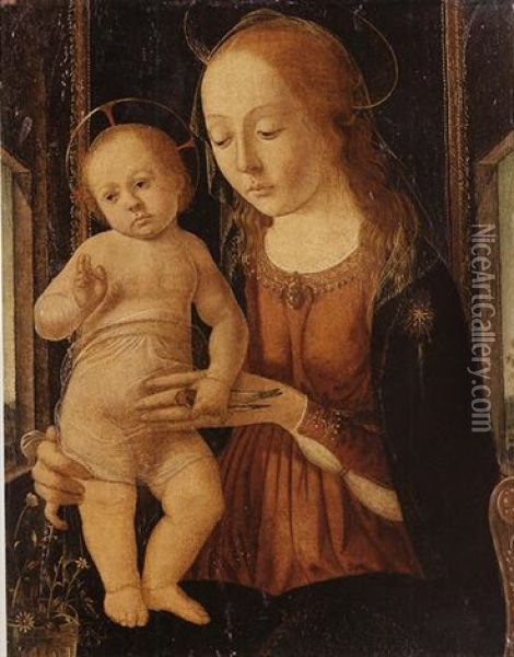 Madonna And Child In A Landscape Oil Painting - Biagio d'Antonio Tucci
